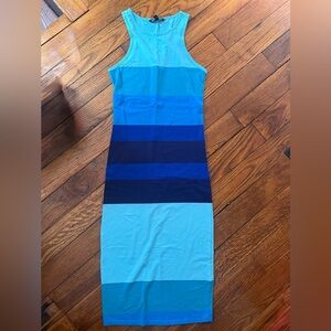 Express Blue and Navy Striped Midi Body Con Dress - washed, never worn - S